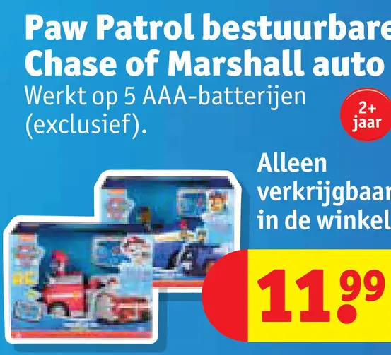 Promotie: Paw Patrol bestuurbare Chase of Marshall auto