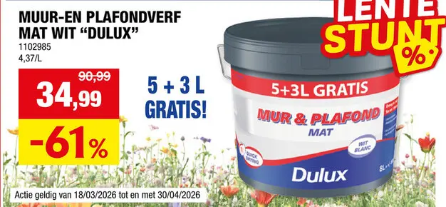 Promotie: Dulux muur- en plafondverf mat 8l wit