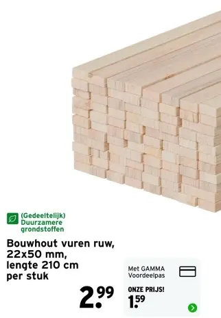 Aanbieding: Bouwhout vuren ruw, 22x50 cm, lengte 210 cm