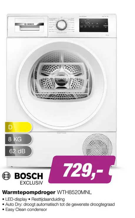 Aanbieding: BOSCH WTH8520MNL Serie 4 EXCLUSIV Warmtepompdroger