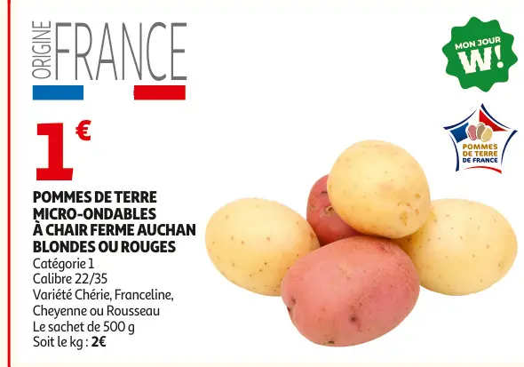 Promotie: Pommes de terre micro-ondables à chair ferme