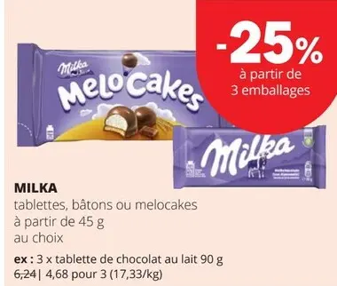 Offre: Tablettes, bâtons ou melocakes