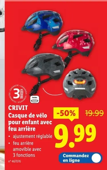 Offre: Casque de vélo pour enfant avec feu arrière