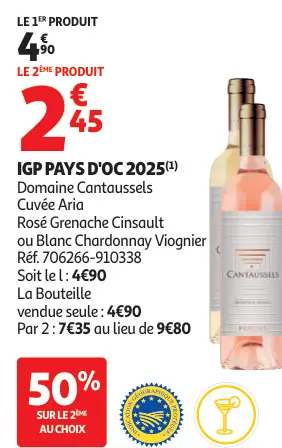 Offre: Domaine Cantaussels Cuvée Aria Rosé Grenache Cinsault ou Blanc Chardonnay Viognier