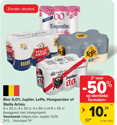Promotie: Bier 0,0% Jupiler, Leffe, Hoegaarden of Stella Artois