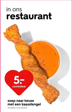 Aanbieding: soep naar keuze met een kaasstengel