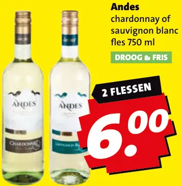 Aanbieding: Andes Chardonnay of sauvignon blanc