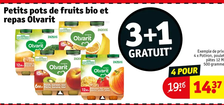 Offre: Petits pots de fruits bio et repas Olvarit