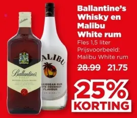 Aanbieding: Ballantine's Whisky en Malibu White rum