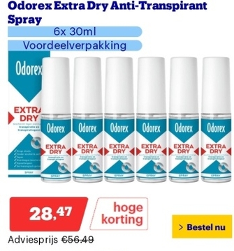 Aanbieding: Odorex Extra Dry Anti-Transpirant Spray - 6x 30ml - Voordeelverpakking