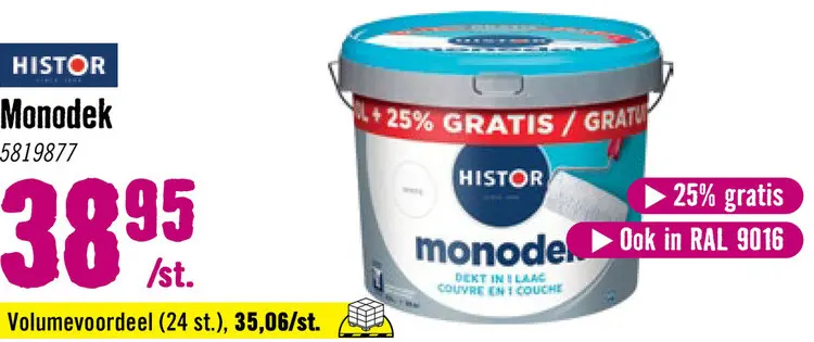 Aanbieding: HISTOR Monodek Muurverf wit 10 l + 25%