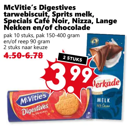 Aanbieding: McVitie's Digestives tarwebiscuit, Sprits melk, Special Café Noir, Nizza, Lange Nekken en/of chocolade