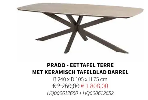 Promotie: Prado - eettafel terre met keramisch tafelbla