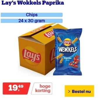 Aanbieding: Lay's Wokkels Paprika - Chips - 24 x 30 gram