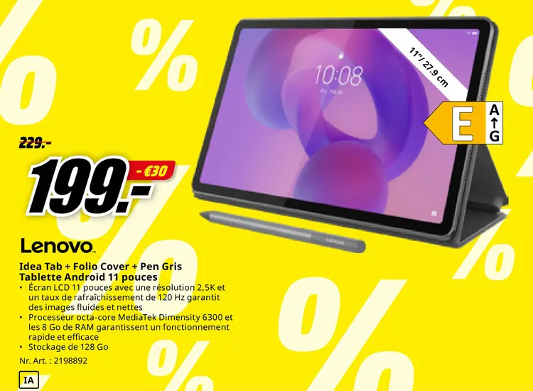Offre: Idea Tab + Folio Cover + Pen Gris Tablette Android