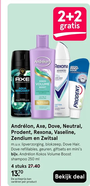 Aanbieding: Andrélon, Axe, Dove, Neutral, Prodent, Rexona, Vaseline, Zendium en Zwitsal
