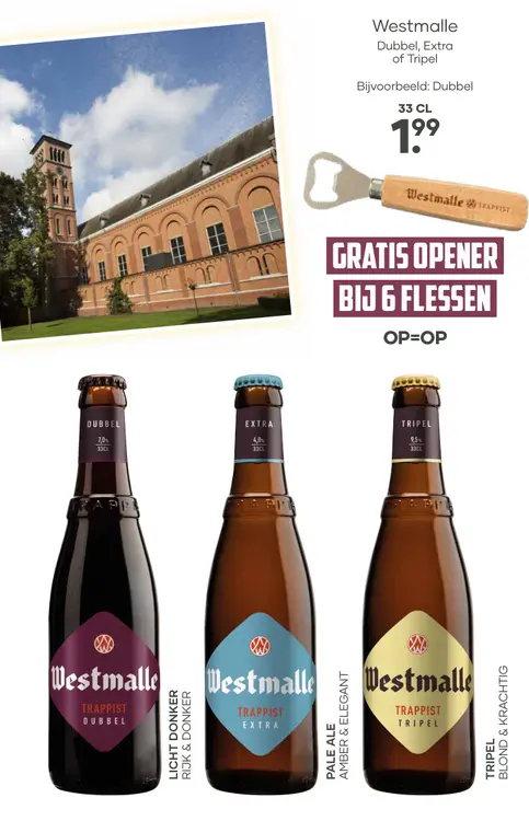 Aanbieding: GRATIS opener bij 6 flessen Westmalle bier