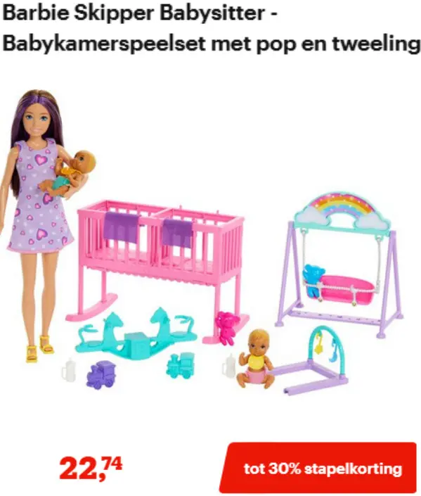 Aanbieding: Skipper Babysitter - Babykamerspeelset met pop en tweeling