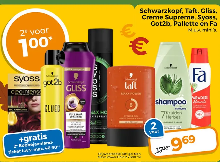 Aanbieding: Schwarzkopf, Taft, Gliss, Creme Supreme, Syoss, Got2b, Pallette en Fa