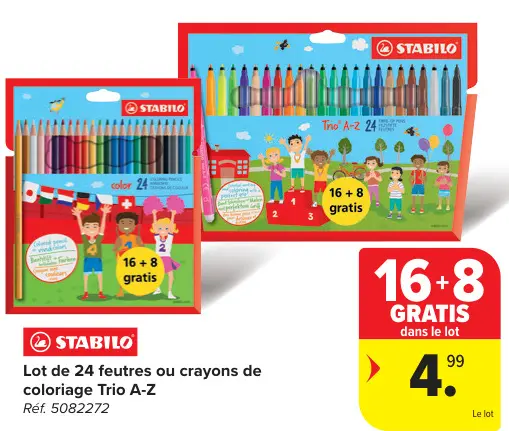 Offre: Lot de 24 feutres ou crayons de coloriage Trio A-Z