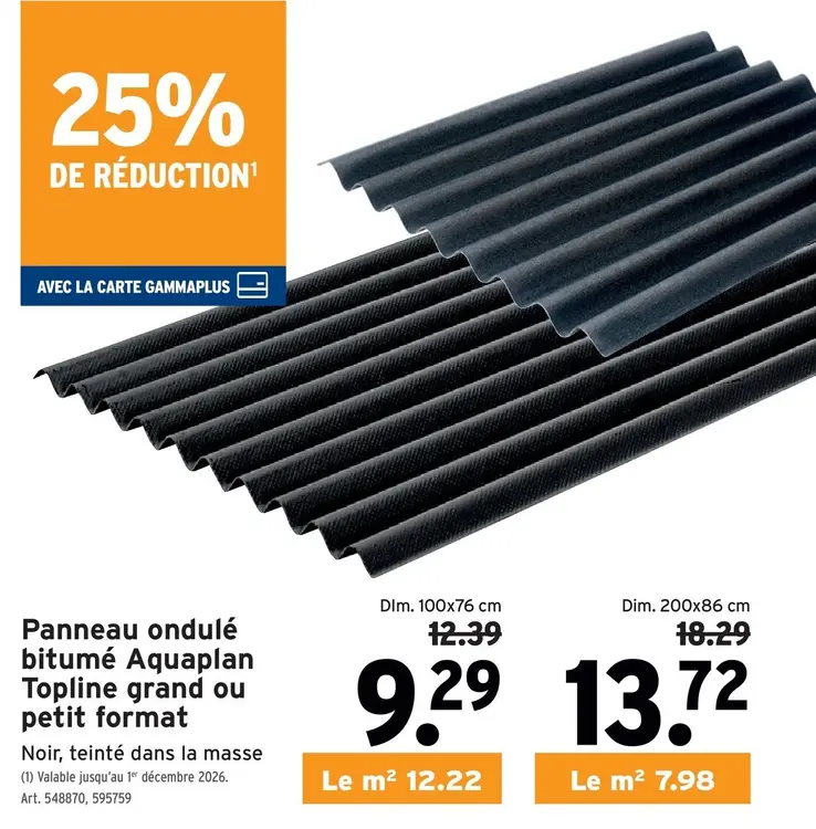 Offre: Panneau ondulé bitumé Aquaplan Topline grand ou petit format
