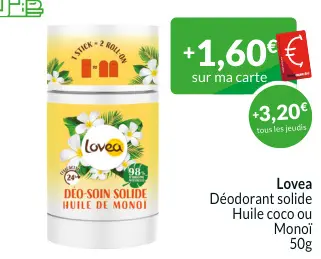 Offre: Déodorant solide Huile coco ou Monoï