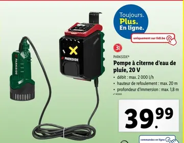 Offre: Pompe à citerne d'eau de pluie, 20 V