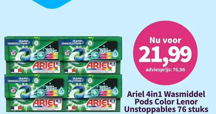 Aanbieding: Ariel 4in1 Wasmiddel Pods Color Lenor Unstoppables