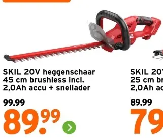 Aanbieding: 20V heggenschaar 45 cm brushless incl. 2,0Ah accu + snellader
