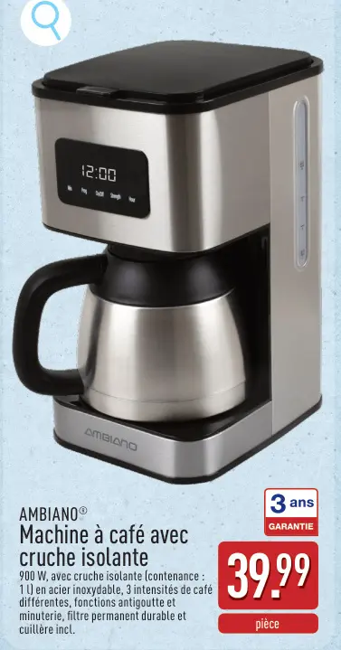 Offre: Machine à café avec cruche isolante