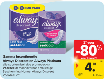 Aanbieding:  maandverband Volledige Bescherming Normal Always Discreet