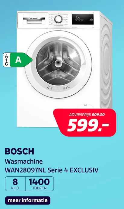 Aanbieding: Bosch WAN28097NL Serie 4 EXCLUSIV