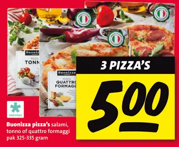 Aanbieding: Buonizza pizza's salami, tonno of quattro for