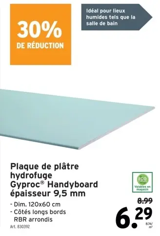 Offre: Plaque de plâtre hydrofuge Gyproc® Handyboard