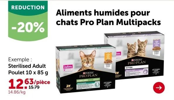 Offre: Aliments humides pour chats Pro Plan Multipacks