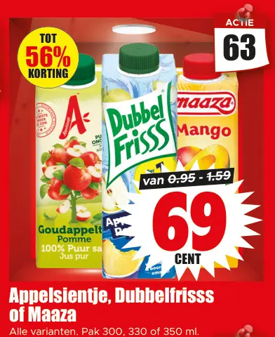 Aanbieding: Appelsientje, Dubbelfrisss of Maaza