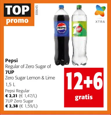 Aanbieding: Pepsi Regular of Zero Sugar of 7UP Zero Sugar Lemon & Lime