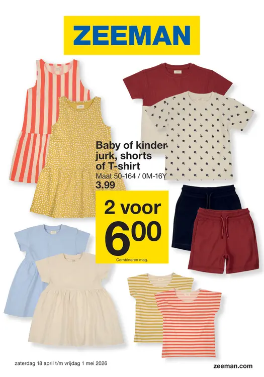Promotie: Baby of kinder jurk, shorts of T-shirt