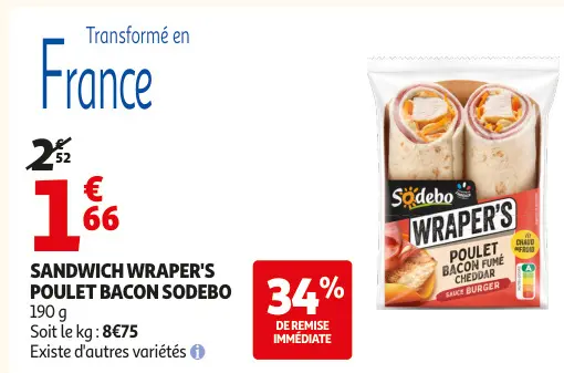 Promotie: Sandwich wraper's poulet bacon