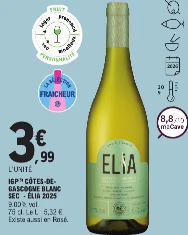 Offre: Côtes-de-gascogne blanc sec - élia
