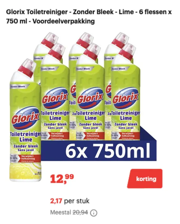 Promotie: Glorix Toiletreiniger - Zonder Bleek - Lime