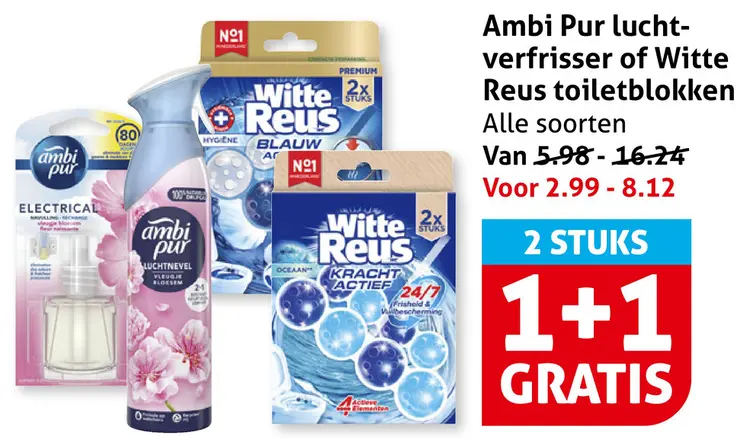 Aanbieding: Ambi Pur luchtverfrisser of Witte Reus toiletblokken