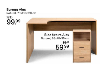 Offre: Bureau Alex gauche - couleur naturelle - 150x120x78 cm