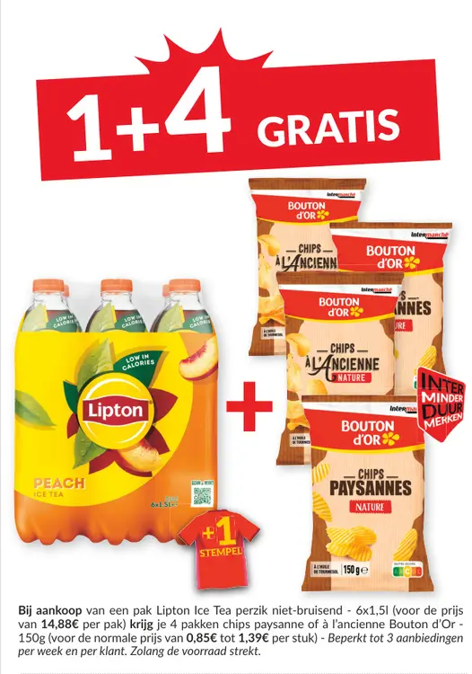 Promotie: Lipton Ice Tea perzik niet-bruisend + gratis chips