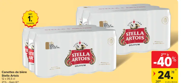 Offre: Canettes de bière Stella Artois
