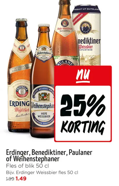 Aanbieding: Erdinger, Benediktiner, Paulaner of Weihenstephaner