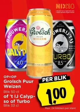 Aanbieding: Grolsch Puur Weizen of 't IJ Calypso of Turbo