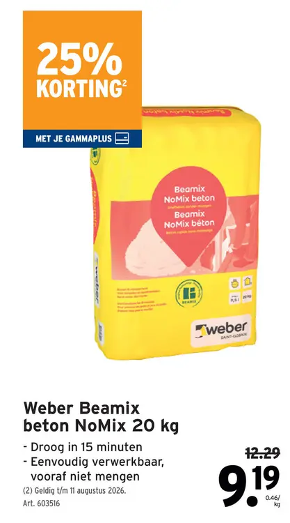 Promotie: Weber Beamix beton NoMix