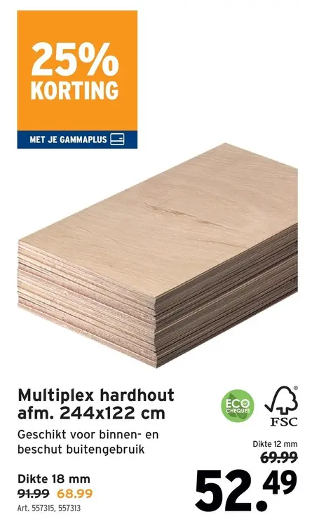 Promotie: Multiplex hardhout afm. 244x122 cm