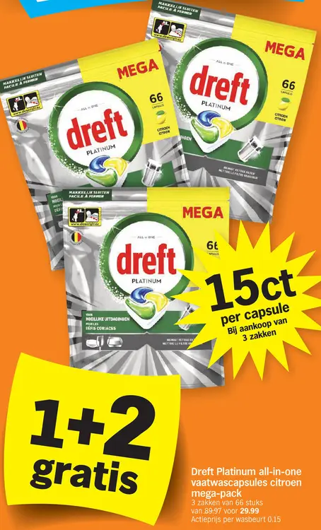 Promotie: Dreft Platinum all-in-one vaatwascapsules citroen mega-pack